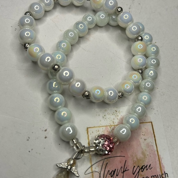 White Opalite Angel Charm Bracelet - Picture 2 of 5
